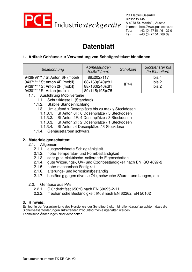 

TK DB 034 Datenblatt Gehäuse St.Anton

