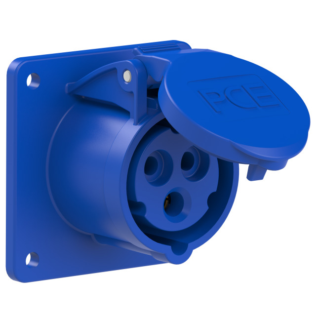 CEE flanged socket straight (60x60mm) 16A/3P/230V IP44/IP54